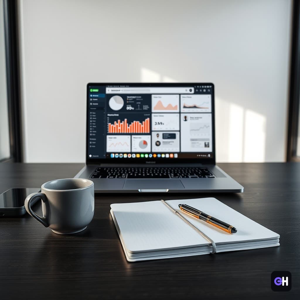 لپتاپ و تبلت روی میز چوبی دفتر کار با نمایش طرح نرمافزار