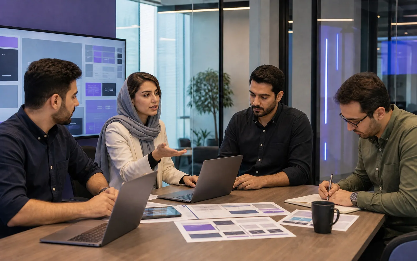 The GH Company team reviewing a project together